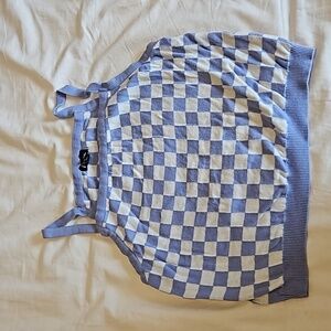 🩴White and Periwinkle Checkered Crop Top Size L